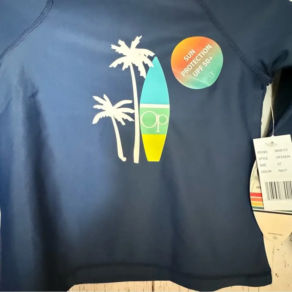 Ocean Pacific Toddler Long Sleeve Navy  Sun Protection Swim Top  UPF 50+  Sz 3T